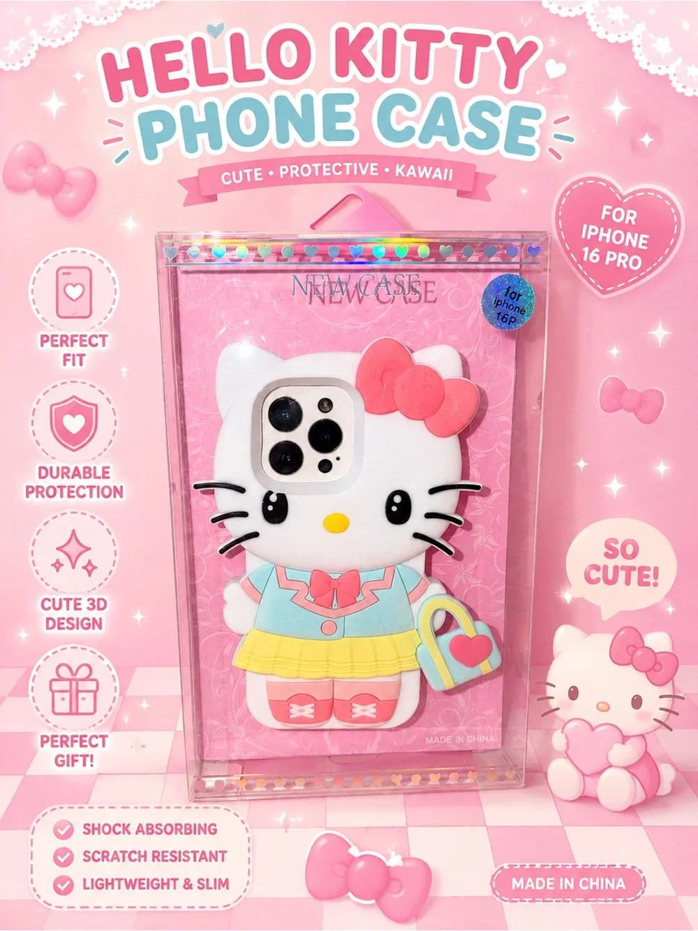 iPhone 16 Pro Max Silicone Hello Kitty case Sanrio shopping bag oversized